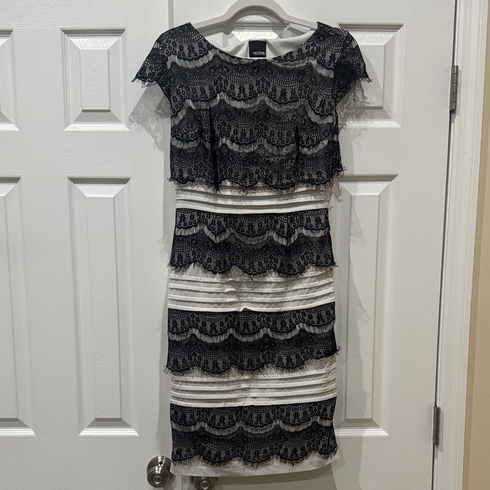 Chic Black and White Lace Midi Dress